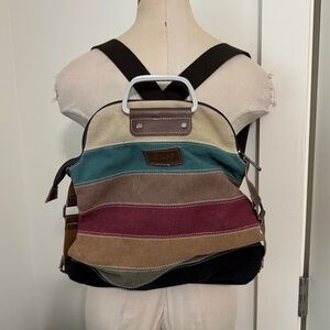 Manjianghong Multicolor Striped Canvas Backpack Shoulder Bag Tote ~ Convertible
